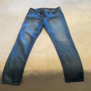 Size 10- super stretch, skinny jeans in a medium blue.